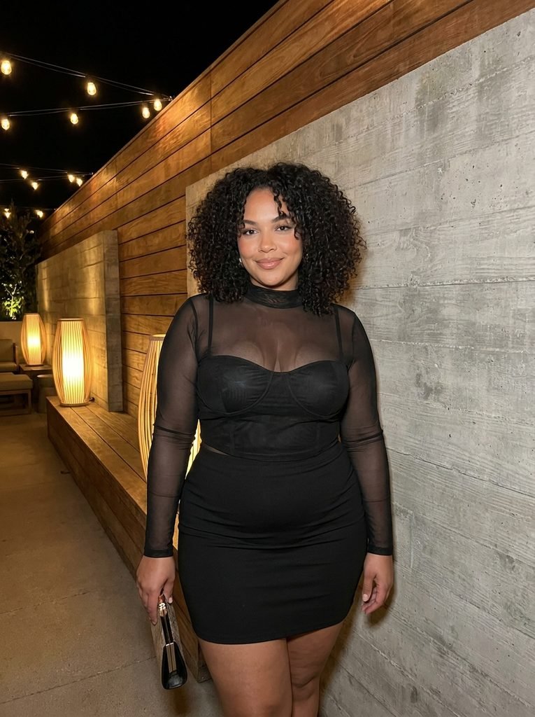Sheer Long-Sleeve Mesh Top Over an Illusion Bustier