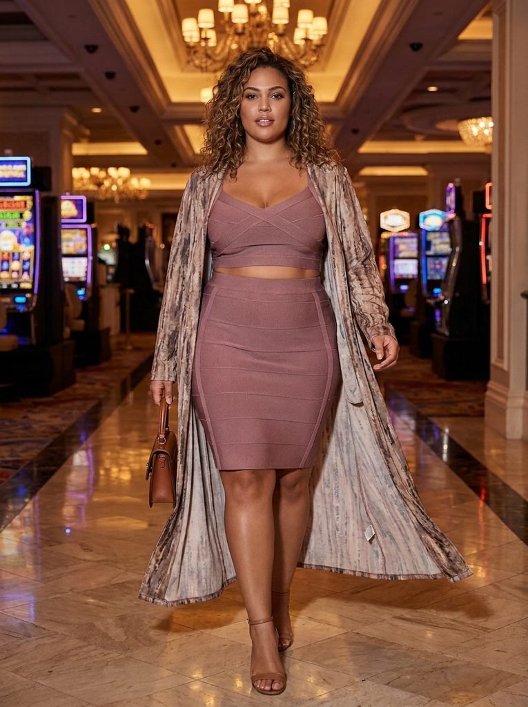 Body-Sculpting Bandage Co-ord Set with a Floor-Length Duster