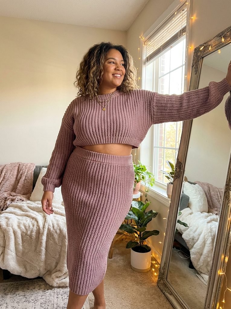 Two-Piece Ribbed Knit Matching Set with Side Slits
