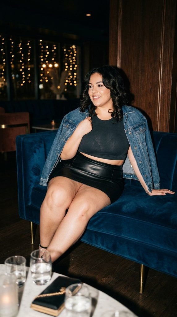 A High-Waisted Faux Leather Skirt and Crop Top Combo