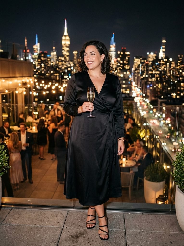 Monochromatic Black Satin Wraps for Instant Drama