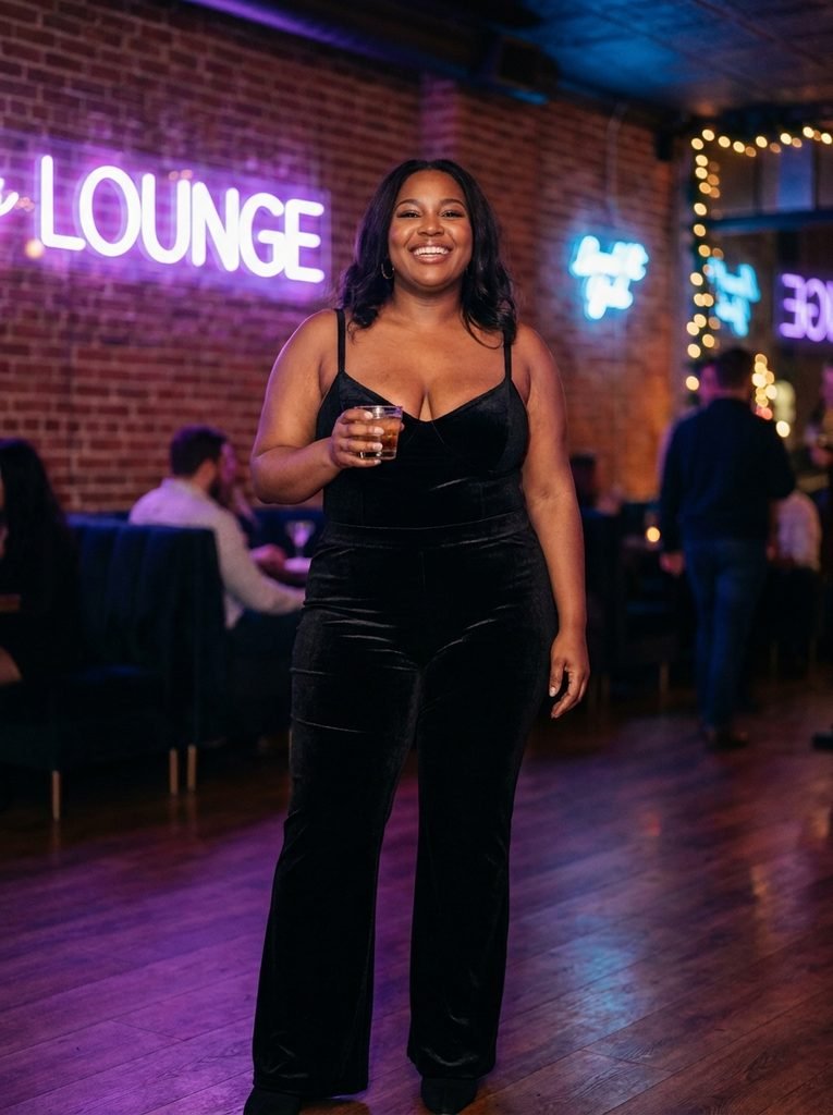 High-Waisted Flare Velvet Pants with a Plunging Bodysuit