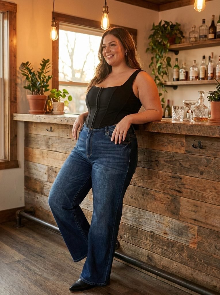Corset Top with Dark Wash High-Rise Wide-Leg Denim