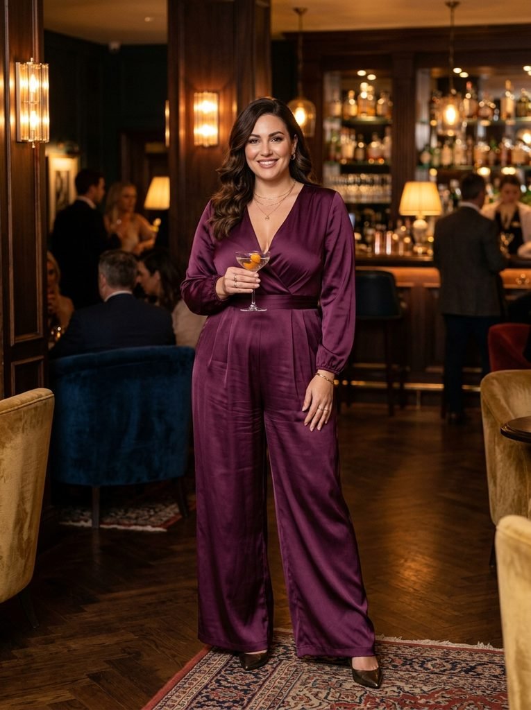 Wide-Leg Satin Jumpsuits in Deep Jewel Tones