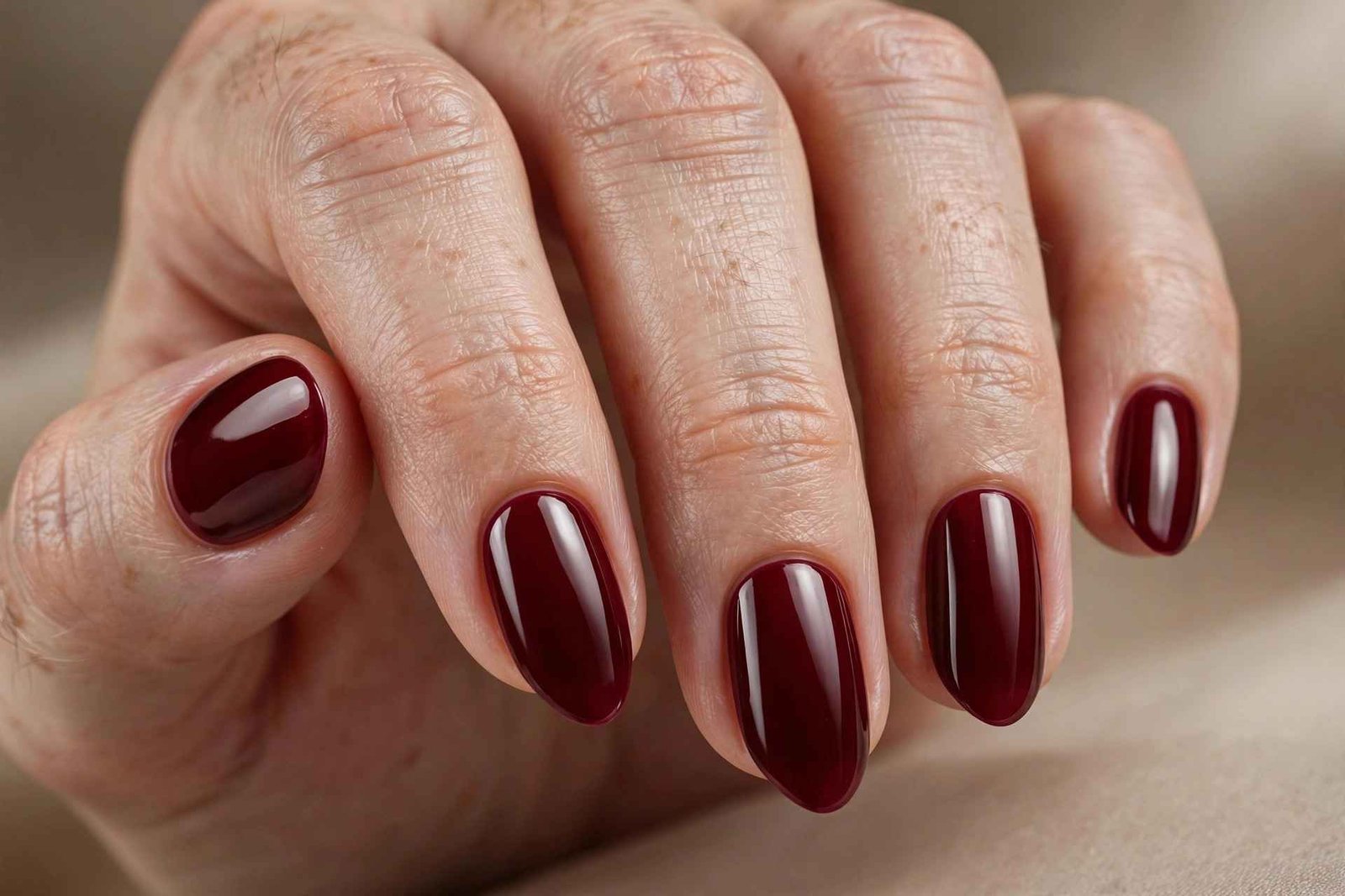 Burgundy Short Almond nail design