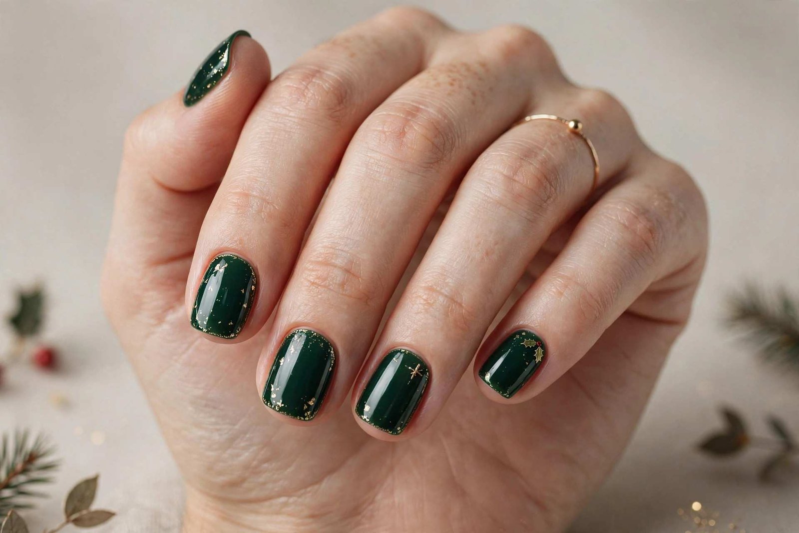 Dark Green Short nail design