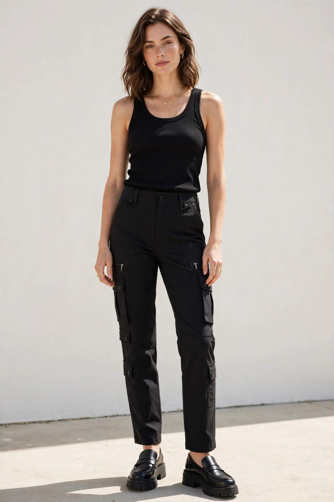 Cargo pants with fitted tank top