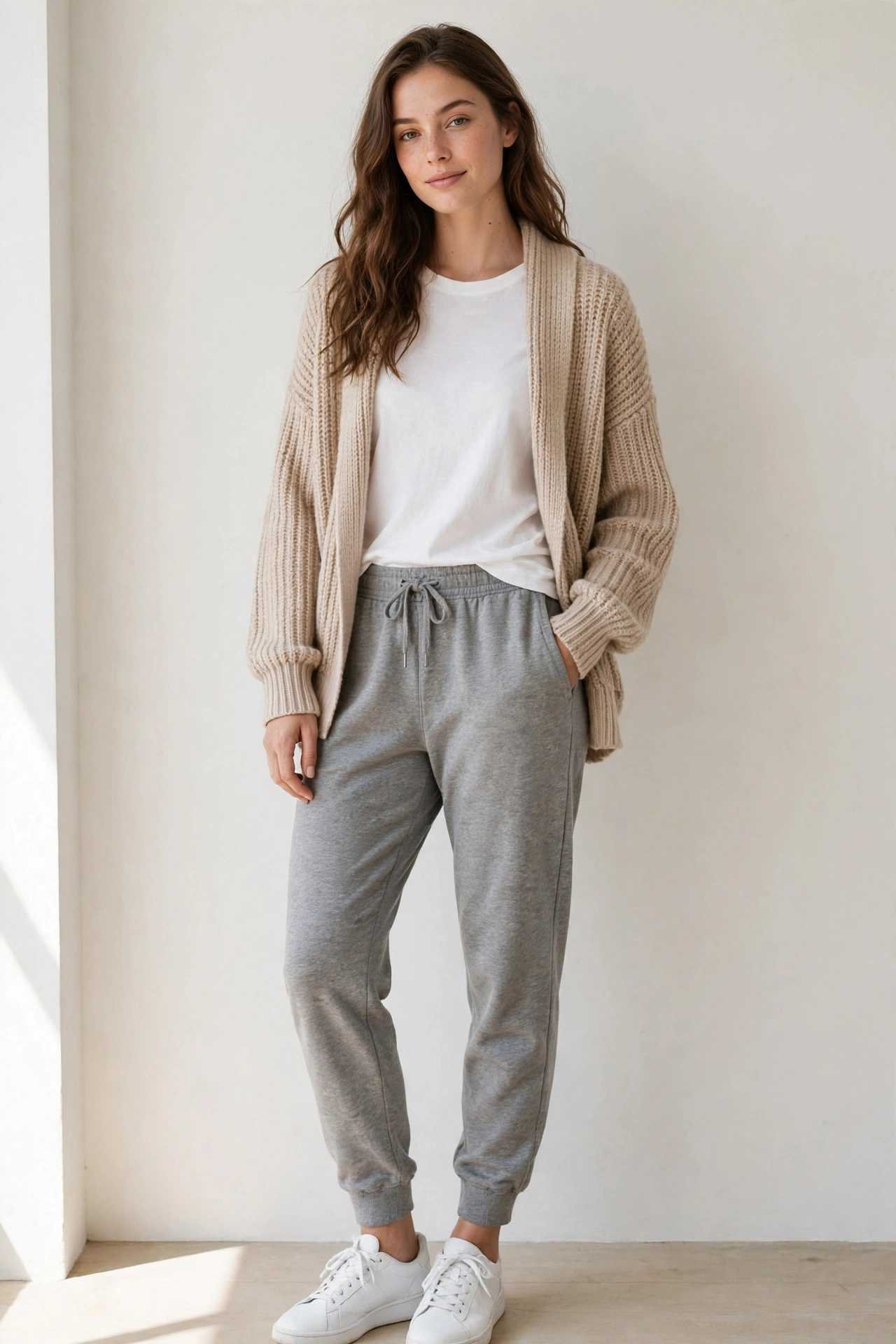 Cardigan with t-shirt and joggers