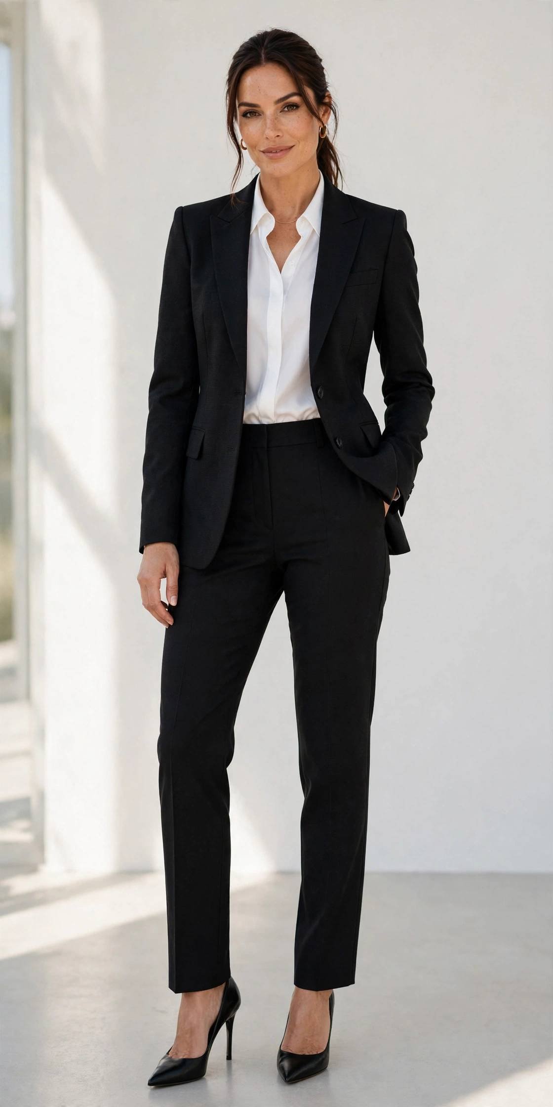 Woman in black power suit