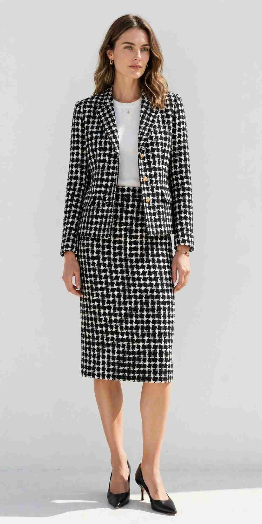 Tweed jacket with straight skirt