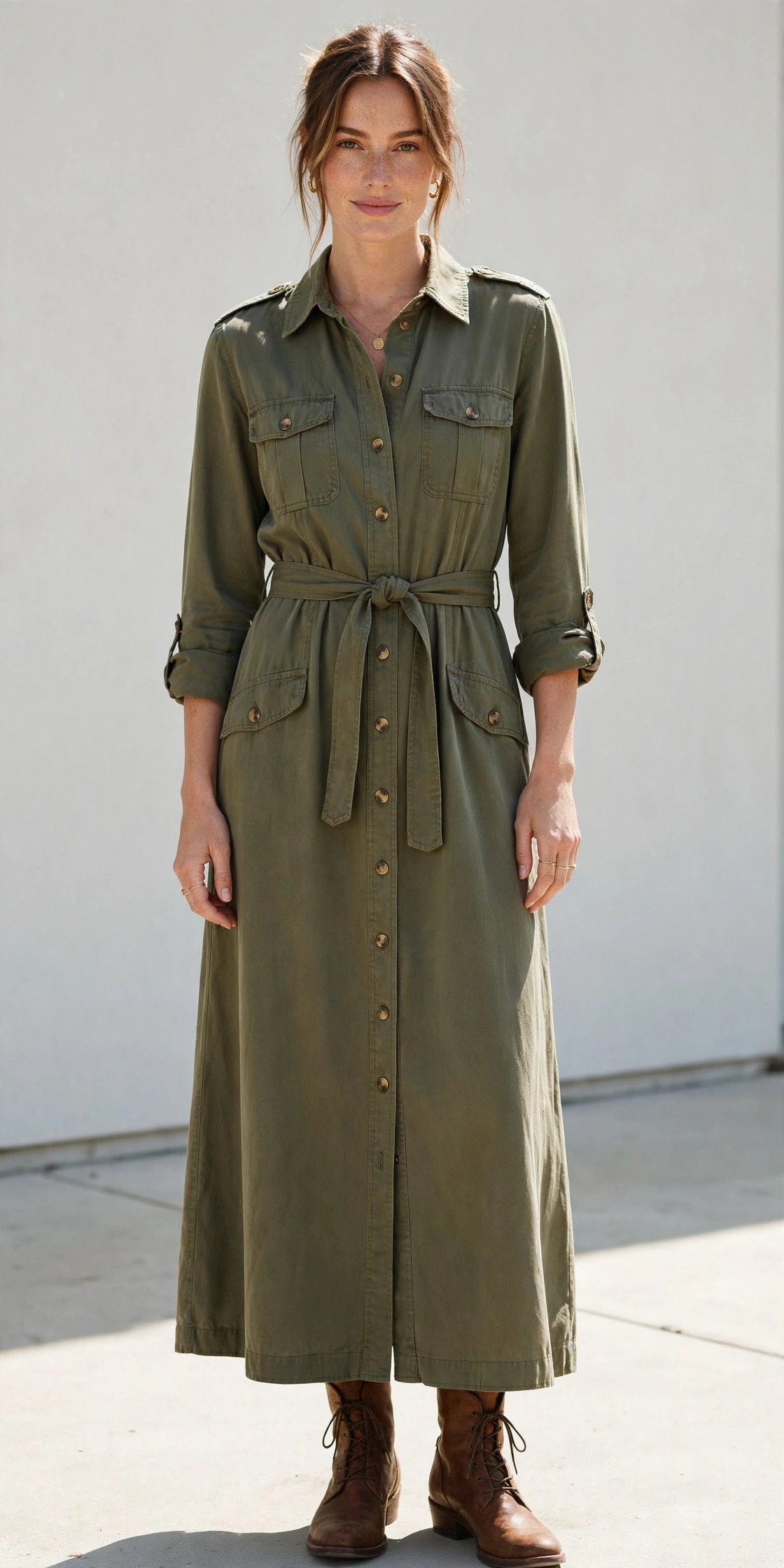 Olive utility shirt dress