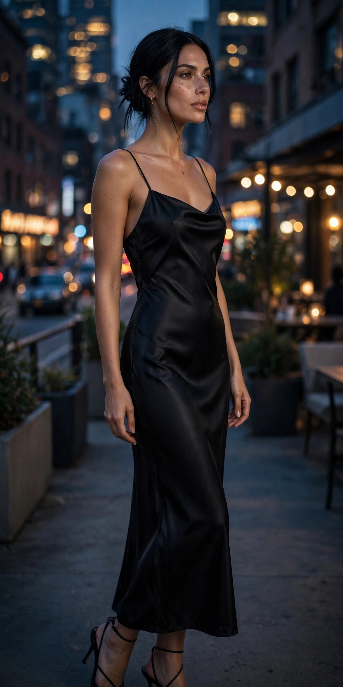 Black slip dress elegant date night outfit