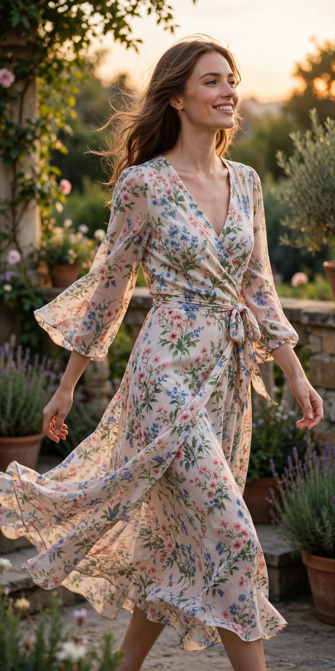 Floral wrap dress romantic date night outfit