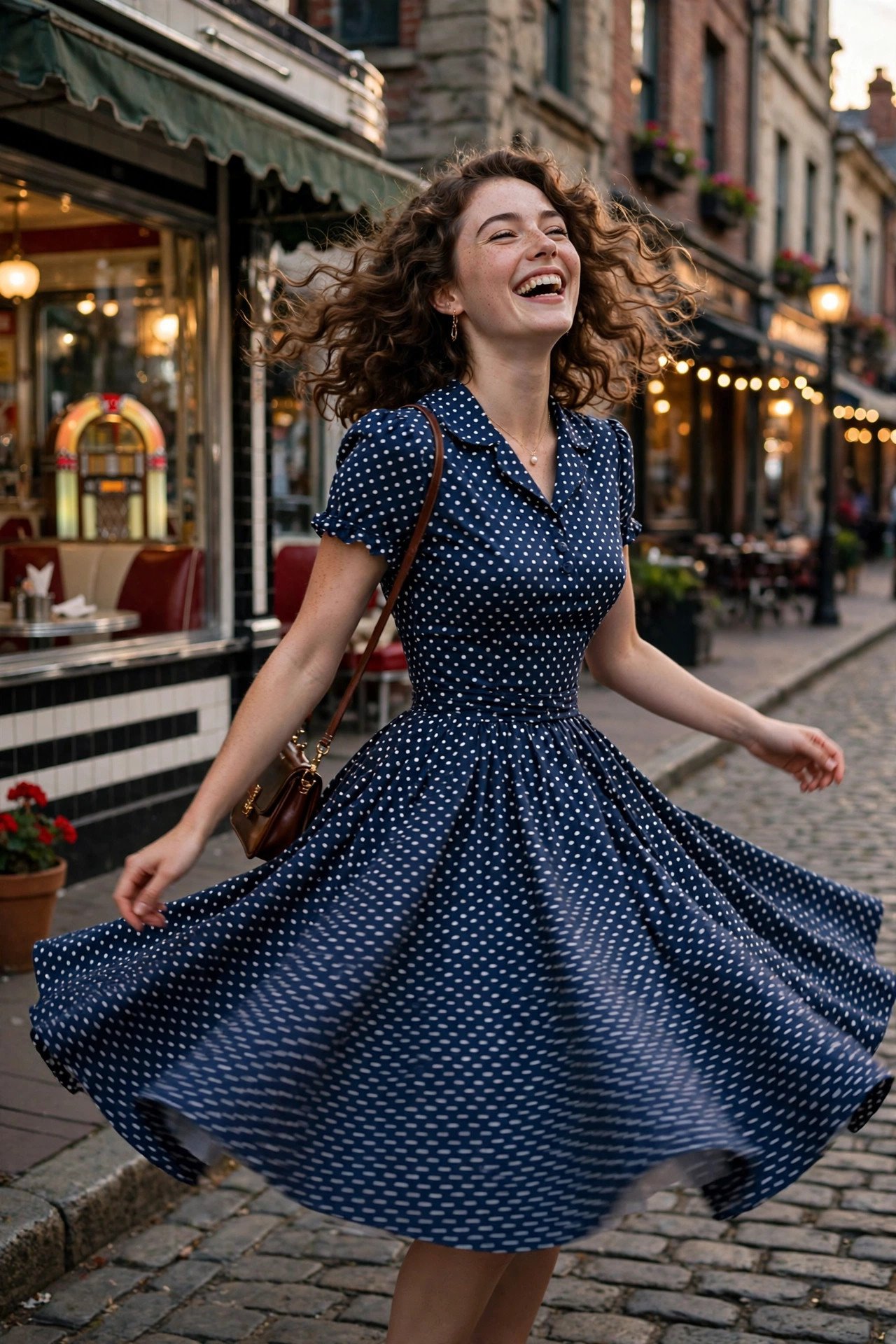 Polka dot tea dress cute date night outfit