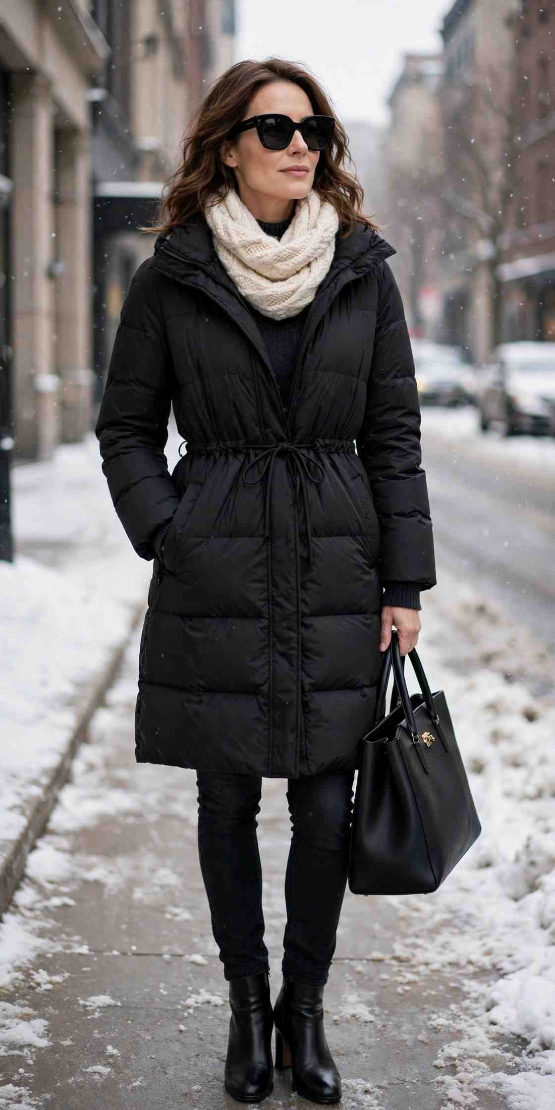 Woman in polished puffer coat