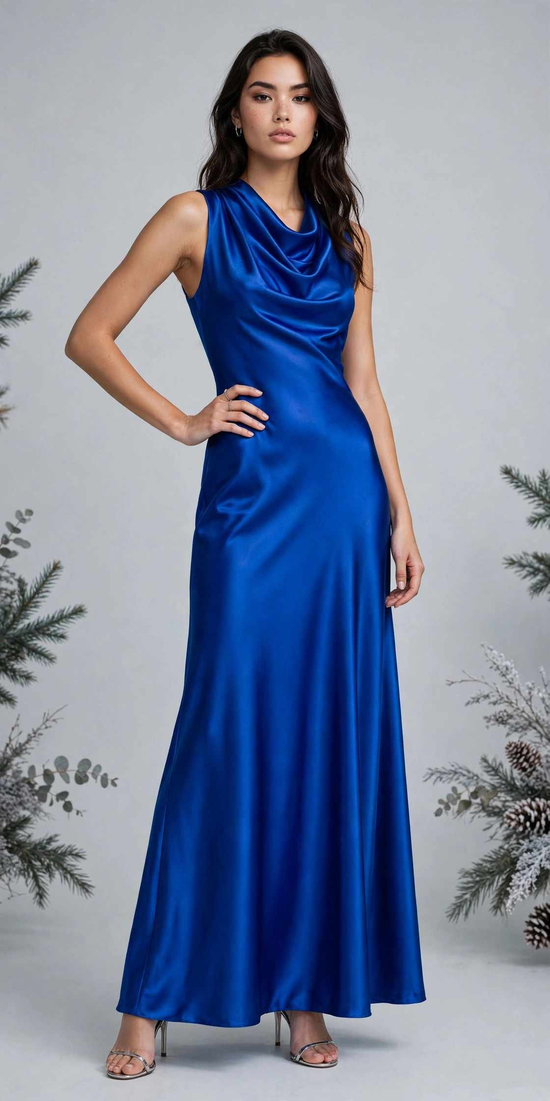 Woman in a sapphire blue dress