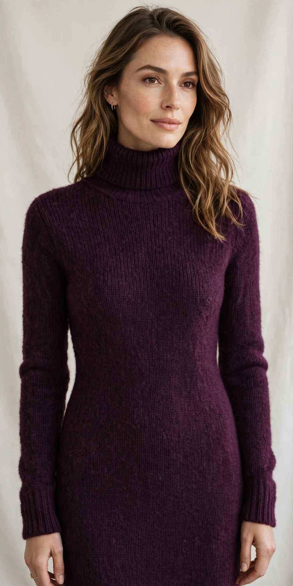 Plum turtleneck sweater dress