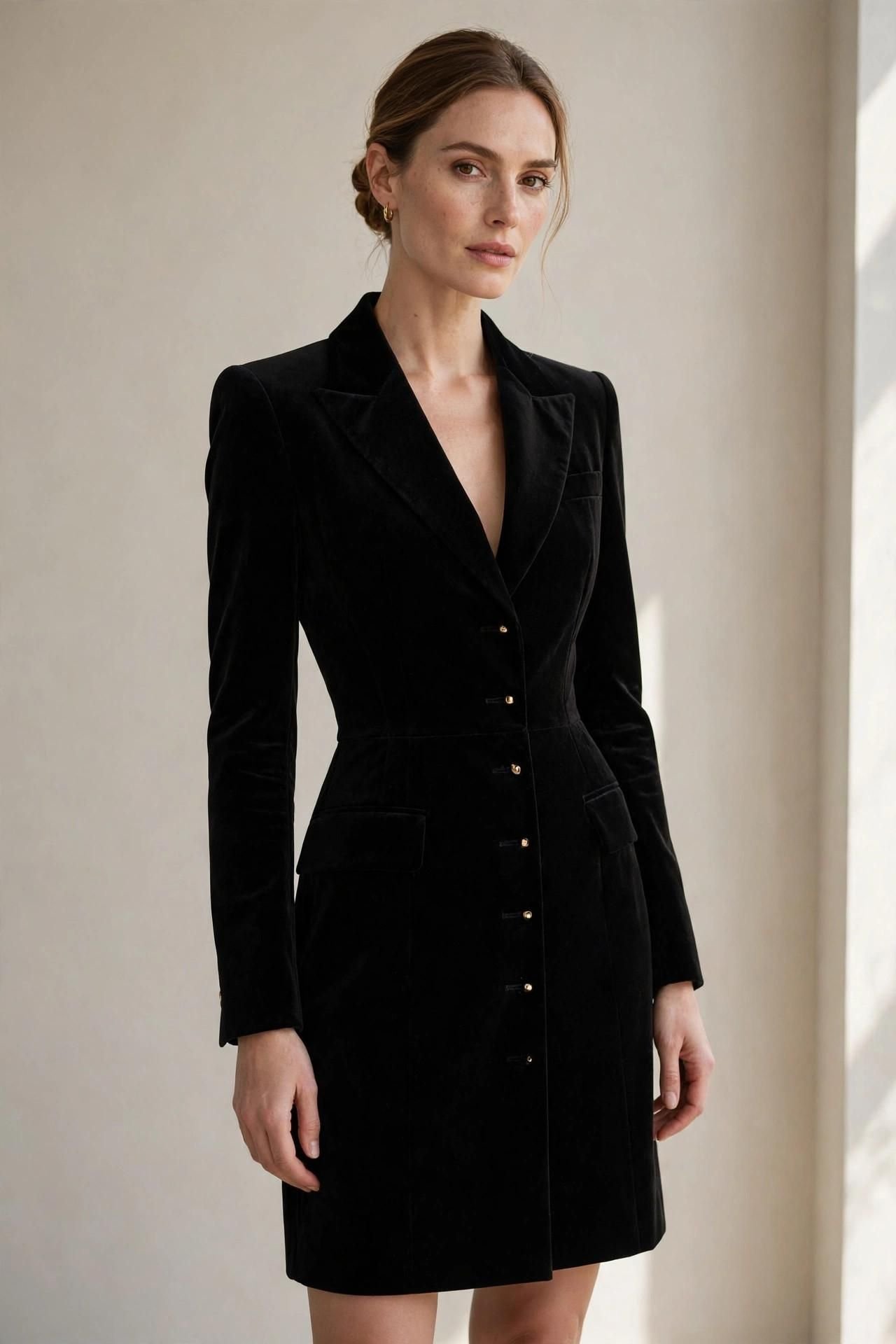 Black velvet blazer dress