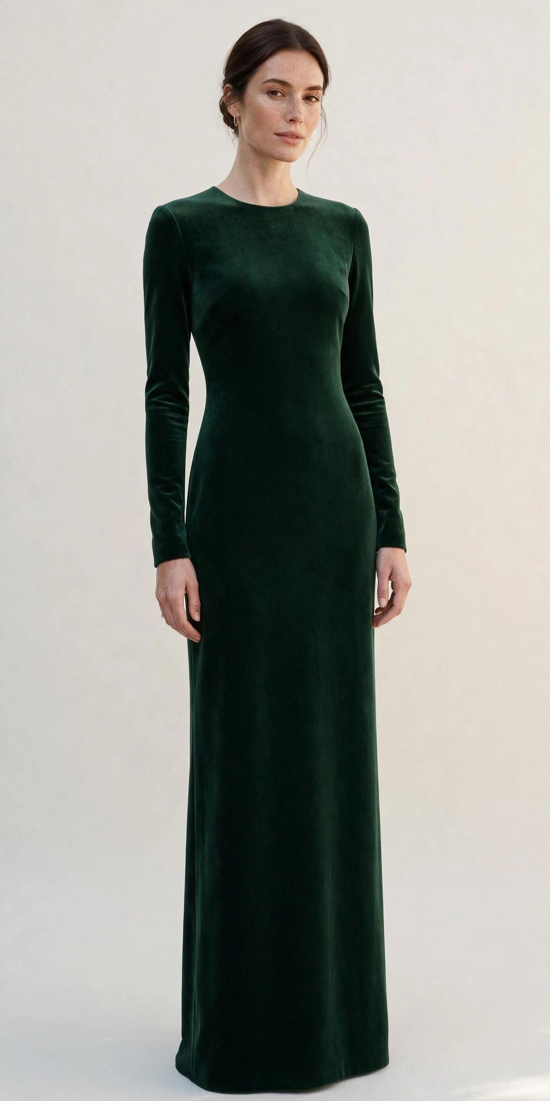 Forest green long-sleeve maxi dress