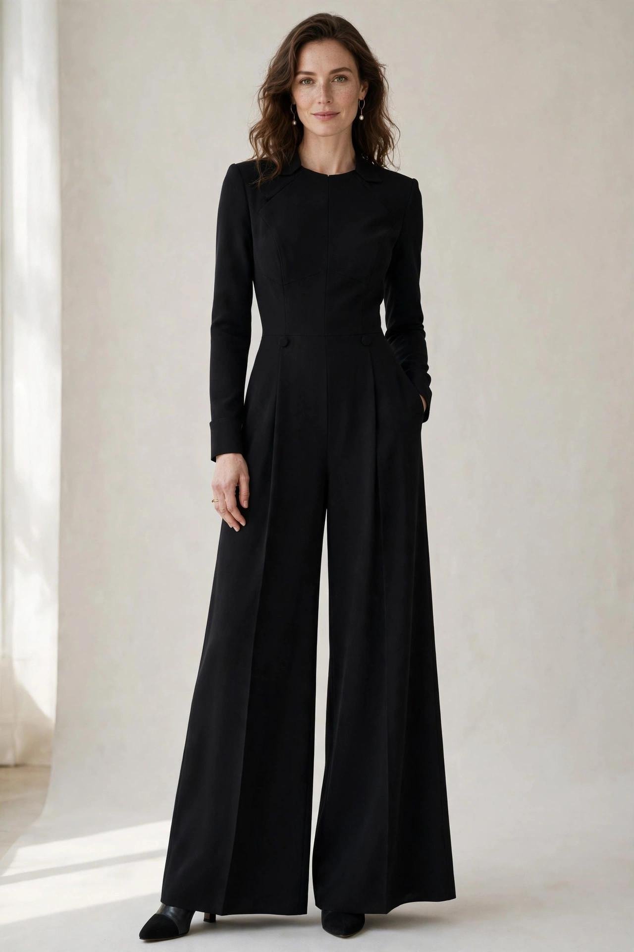 Black wide-leg evening jumpsuit