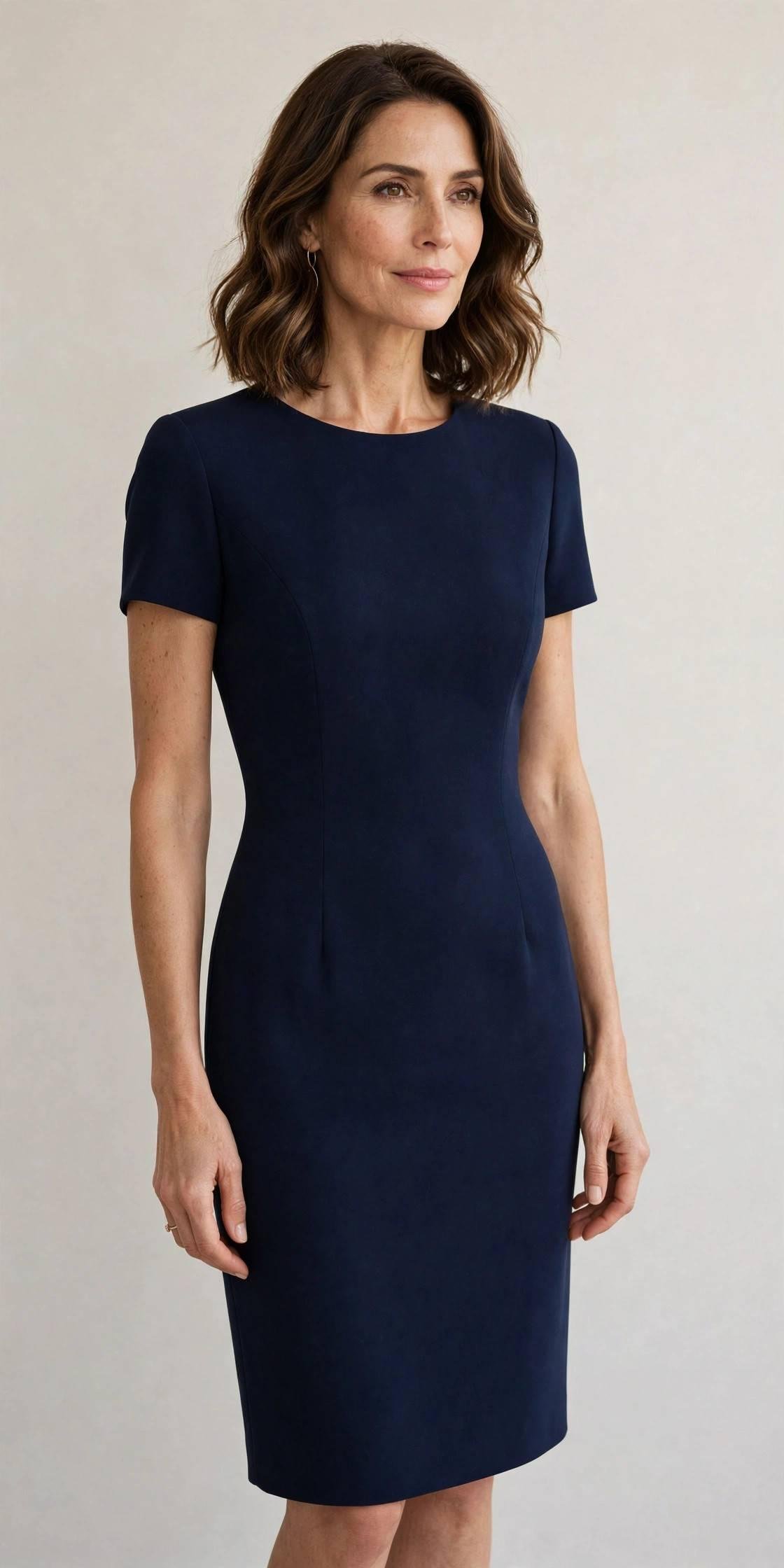 Navy blue crepe sheath dress