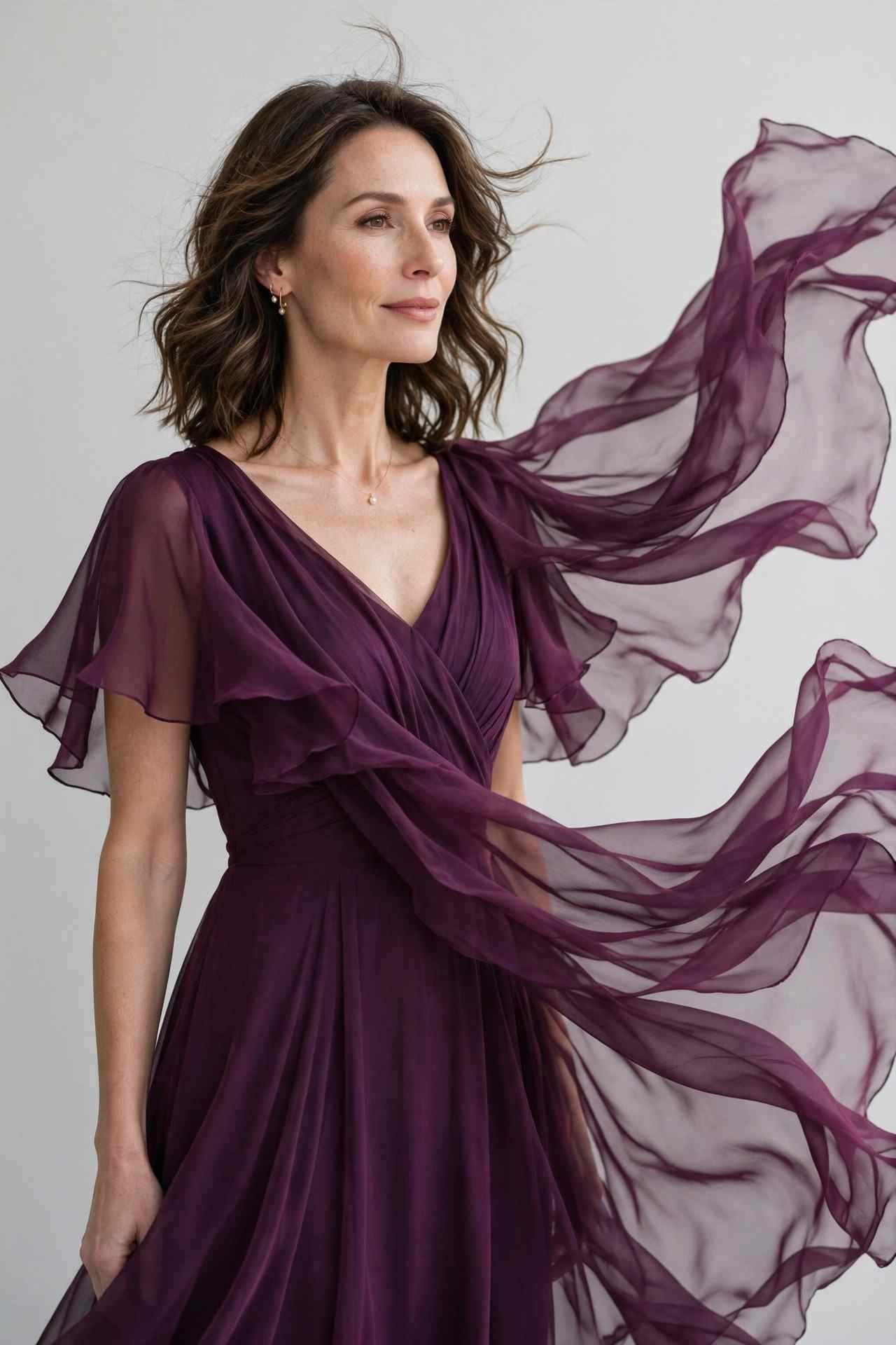 Plum chiffon midi dress