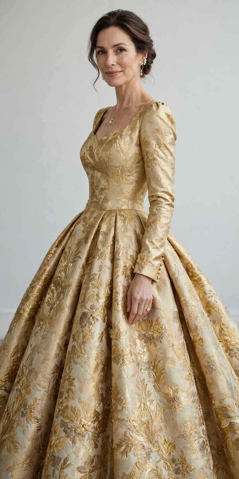Gold brocade fit-and-flare dress