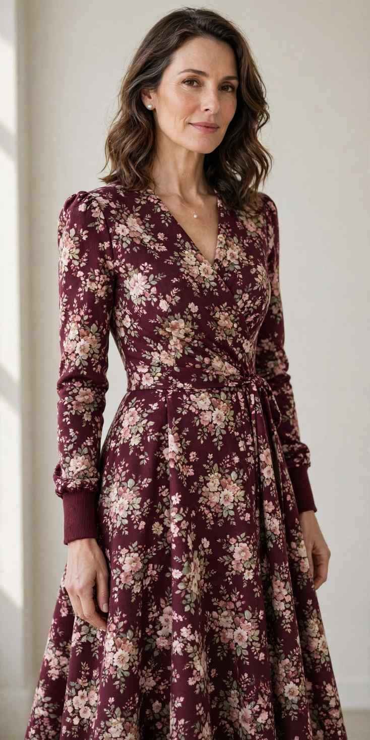 Wine floral tea dress
