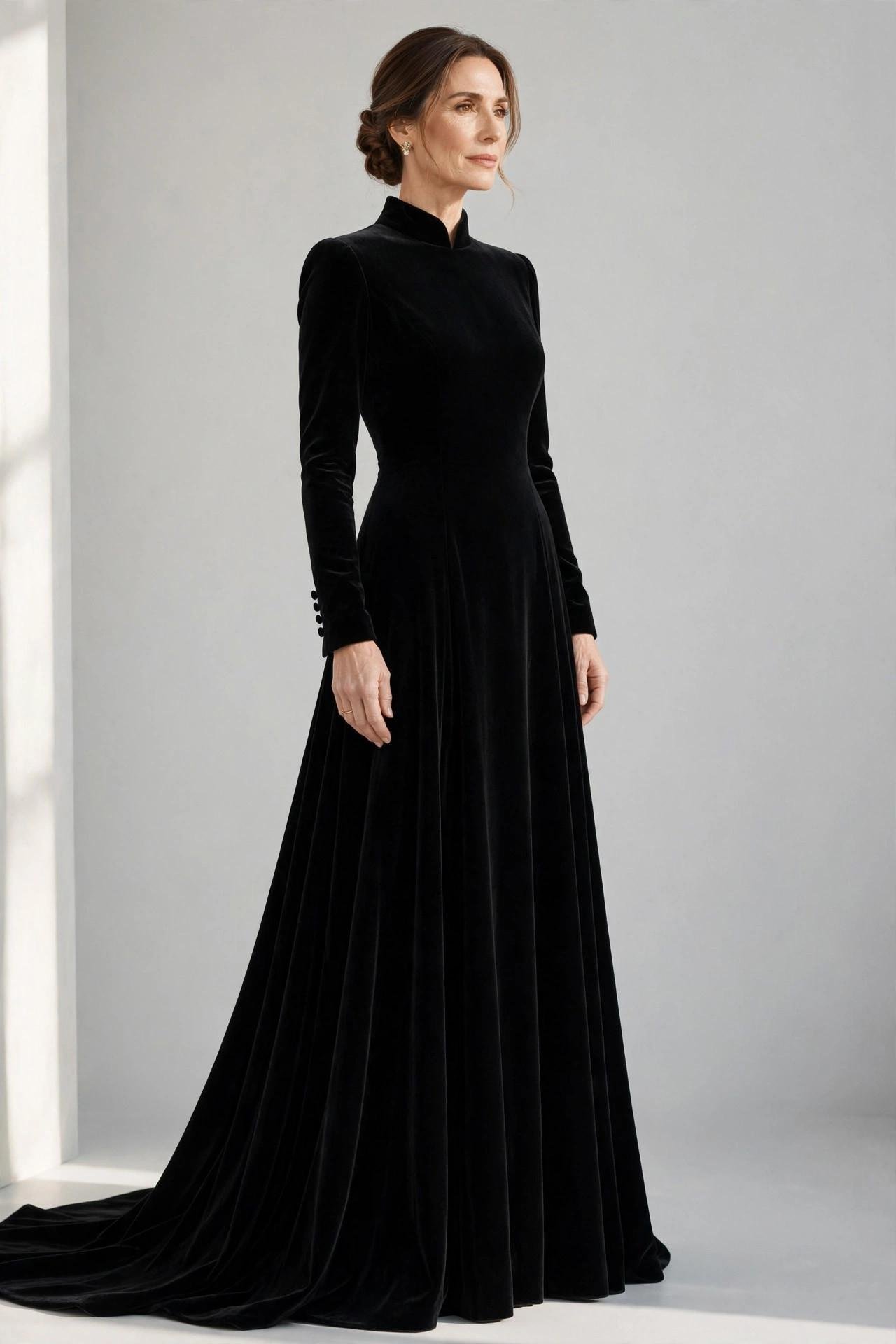 Black velvet evening gown