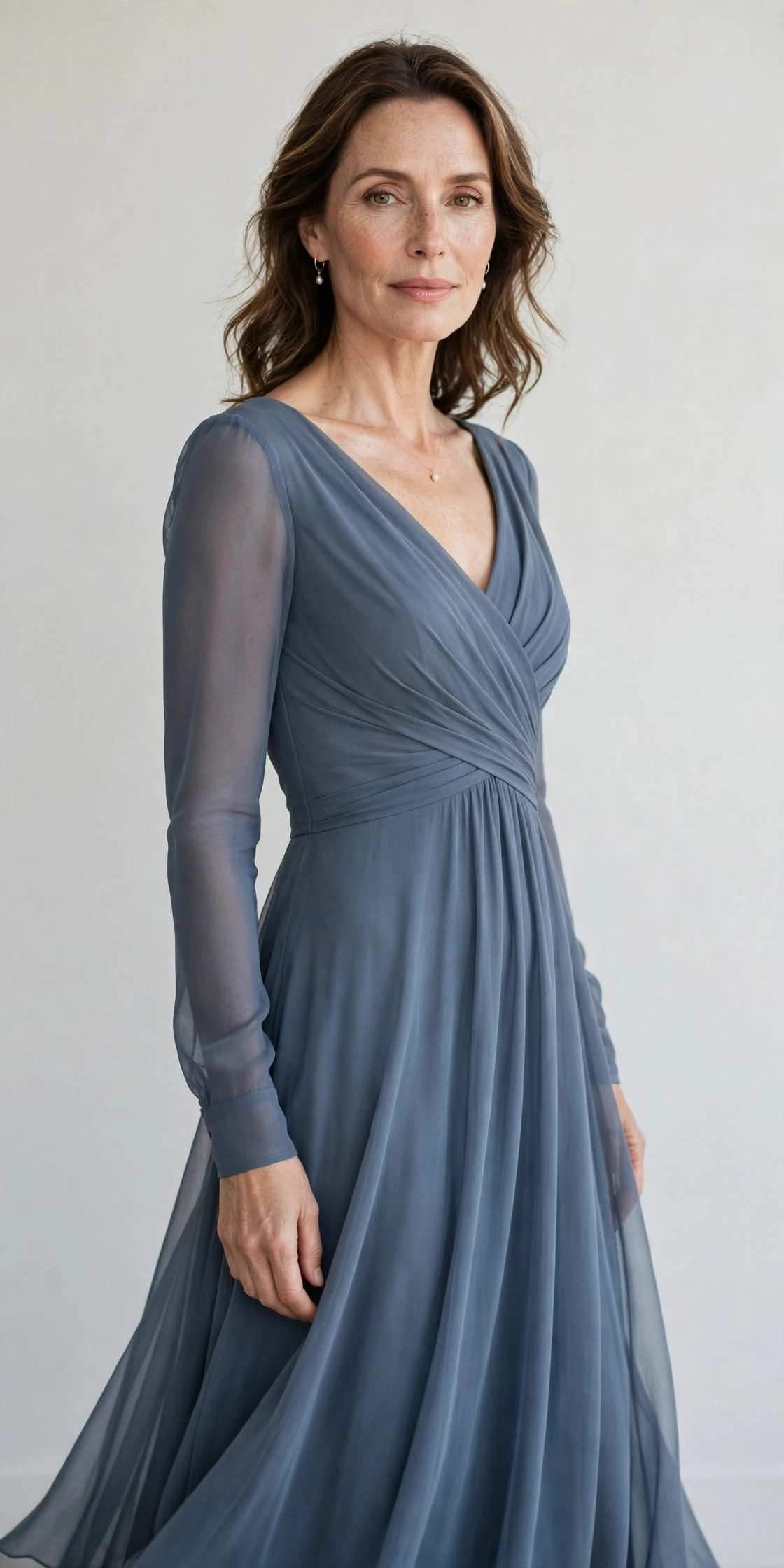 Slate blue chiffon midi dress