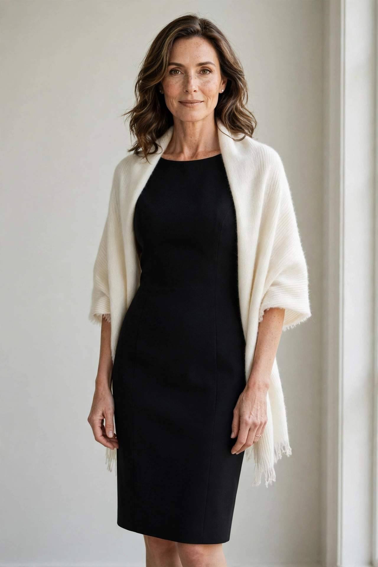 Black cocktail dress with elegant shawl