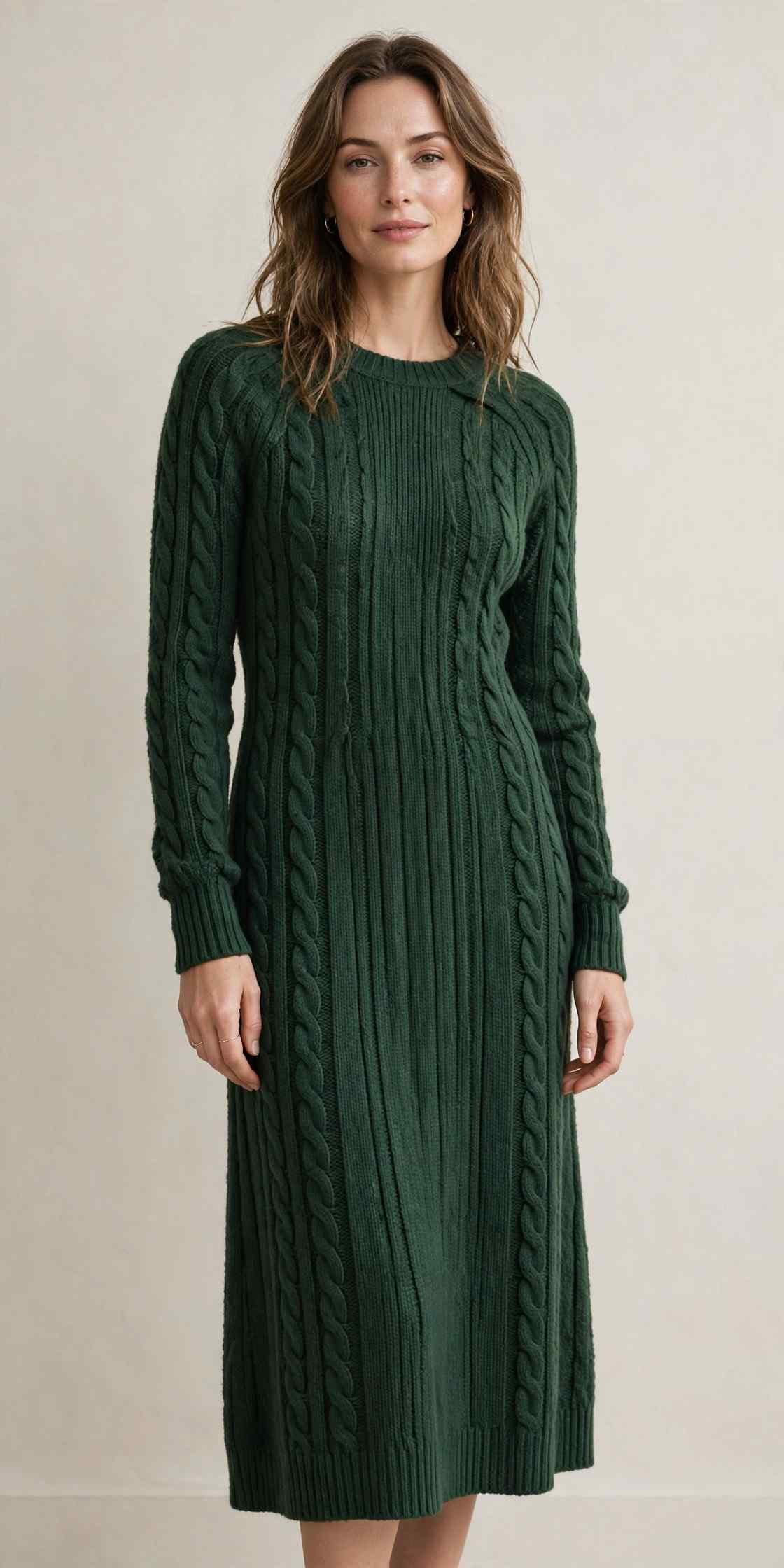 Forest green knit midi dress