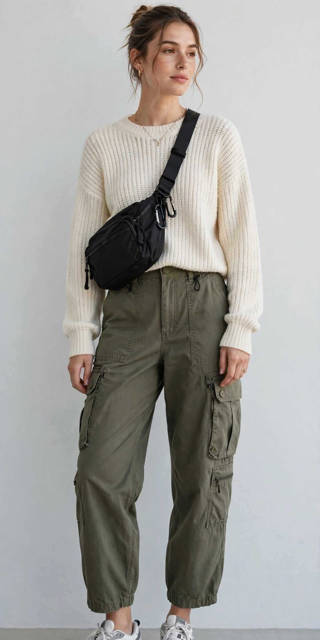 Cargo pants with knit sweater