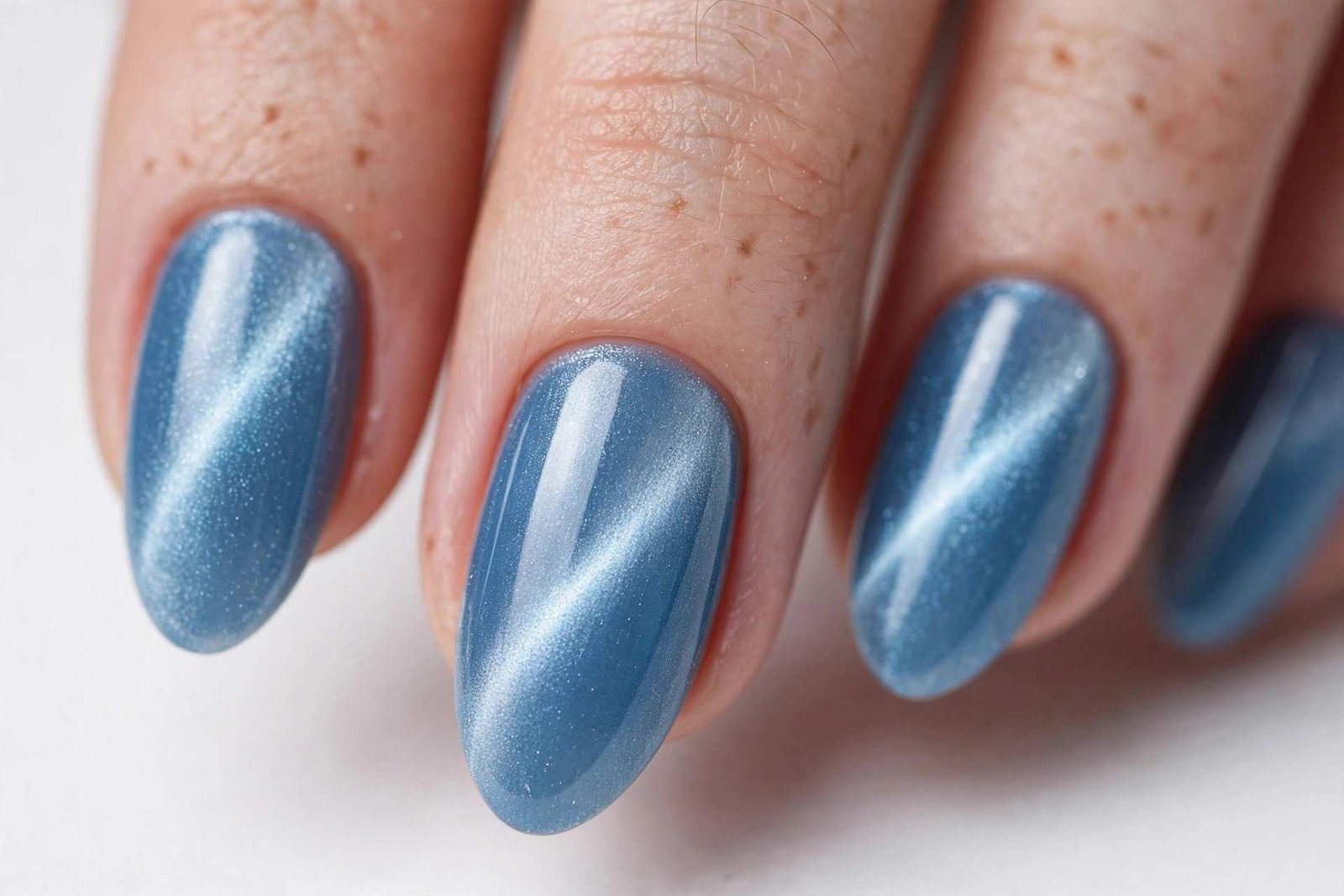 Icy blue velvet cat-eye magnetic nails
