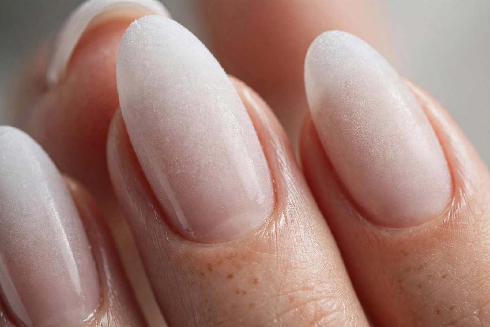 Frosted white ombre gradient winter nails