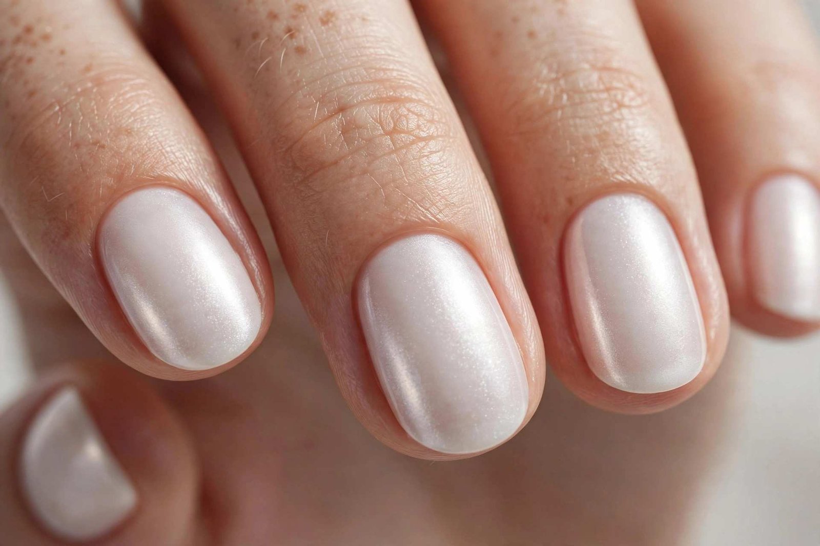 Pearl white glazed chrome winter nails