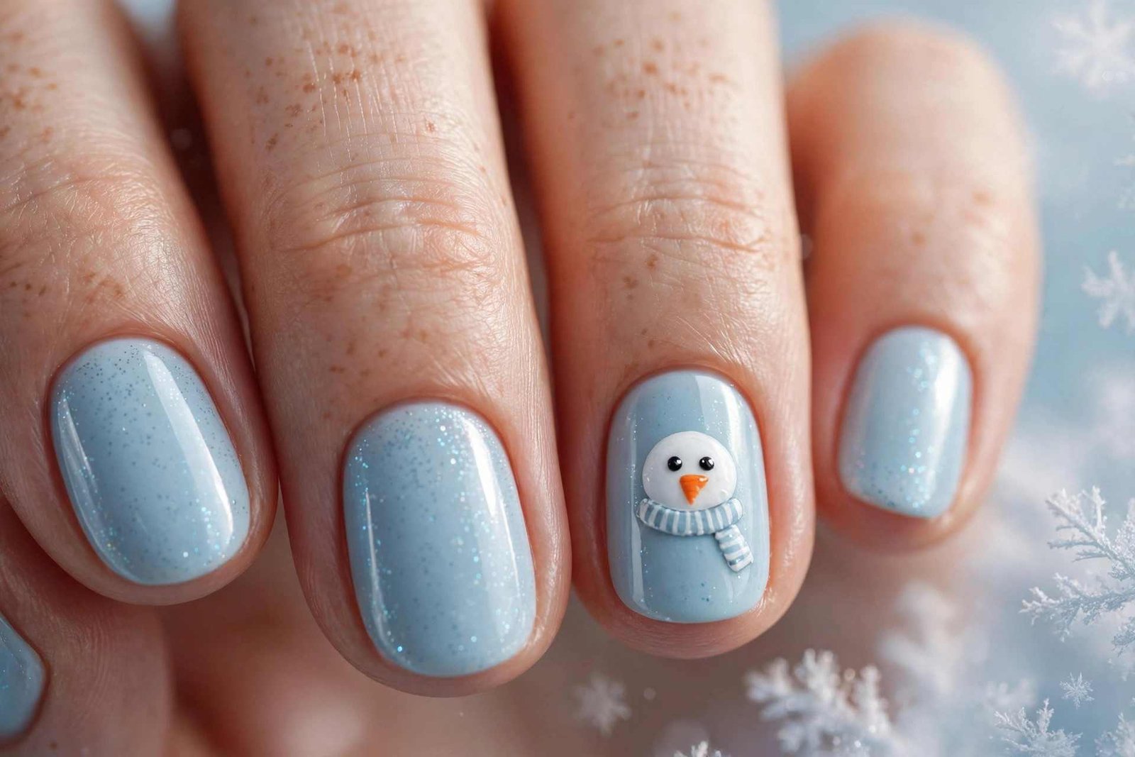 Cute snowman face nail art on winter nails