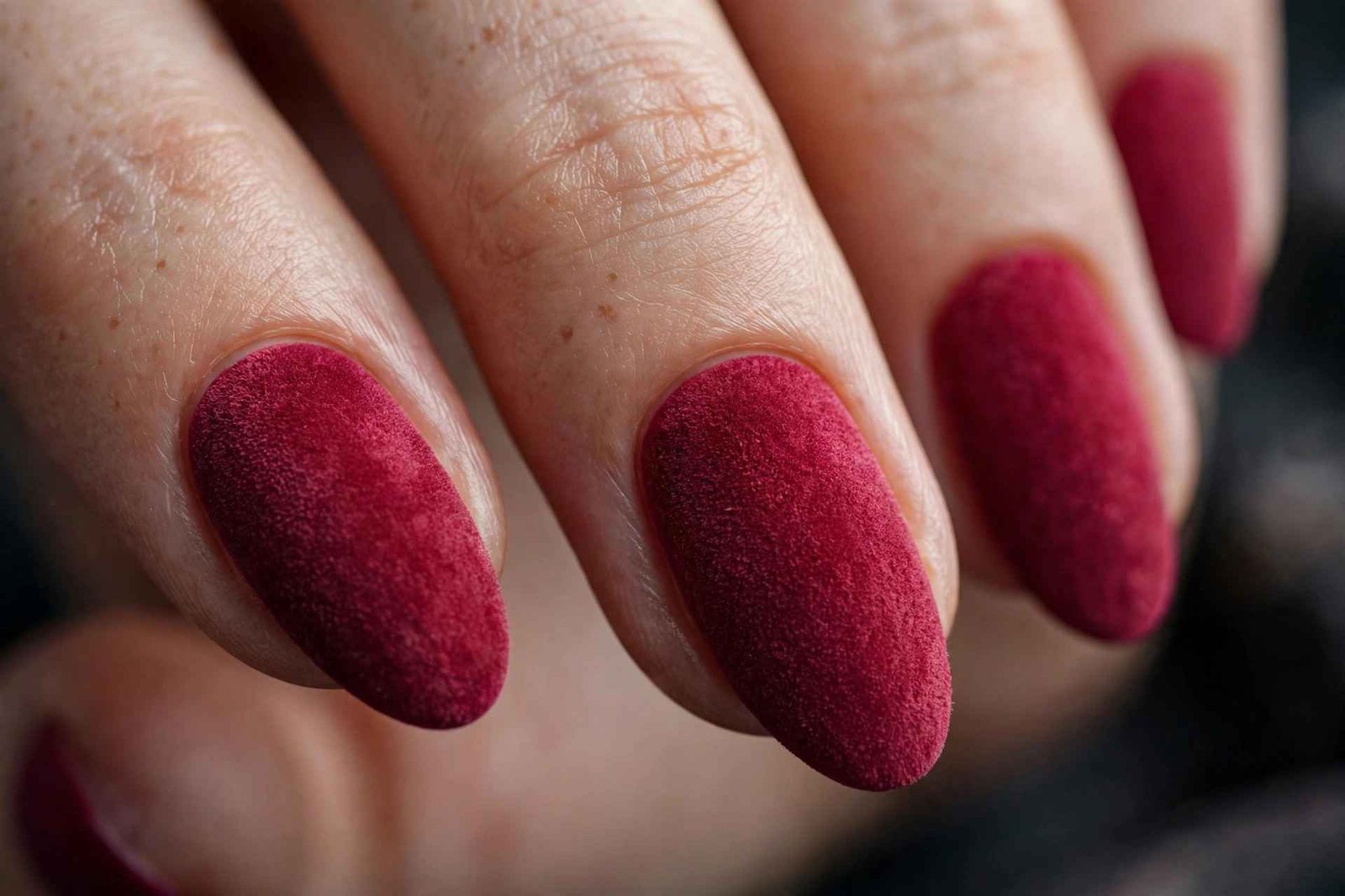 Cranberry red velvet matte winter nails