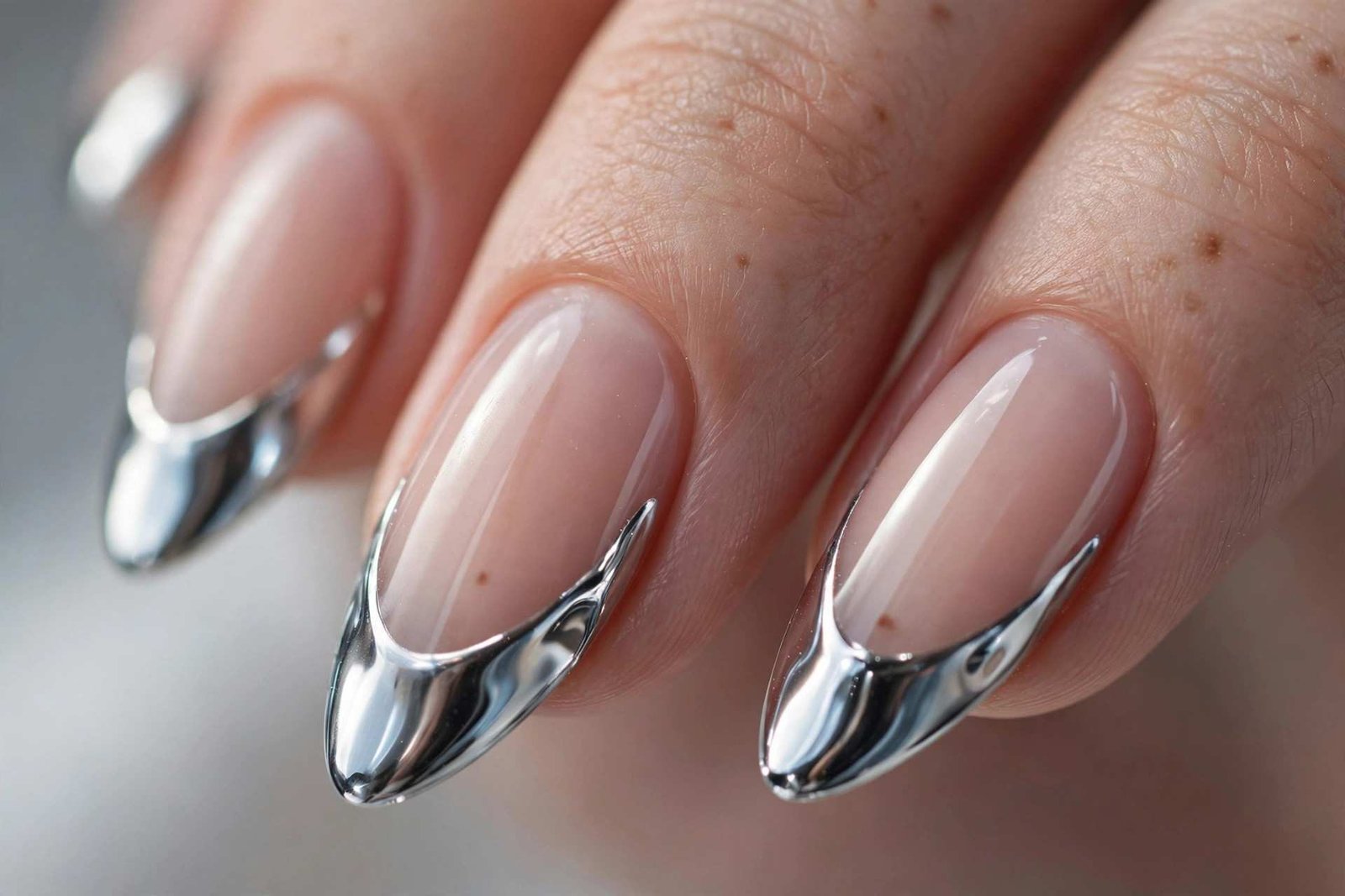 Silver chrome ice French tip winter nails
