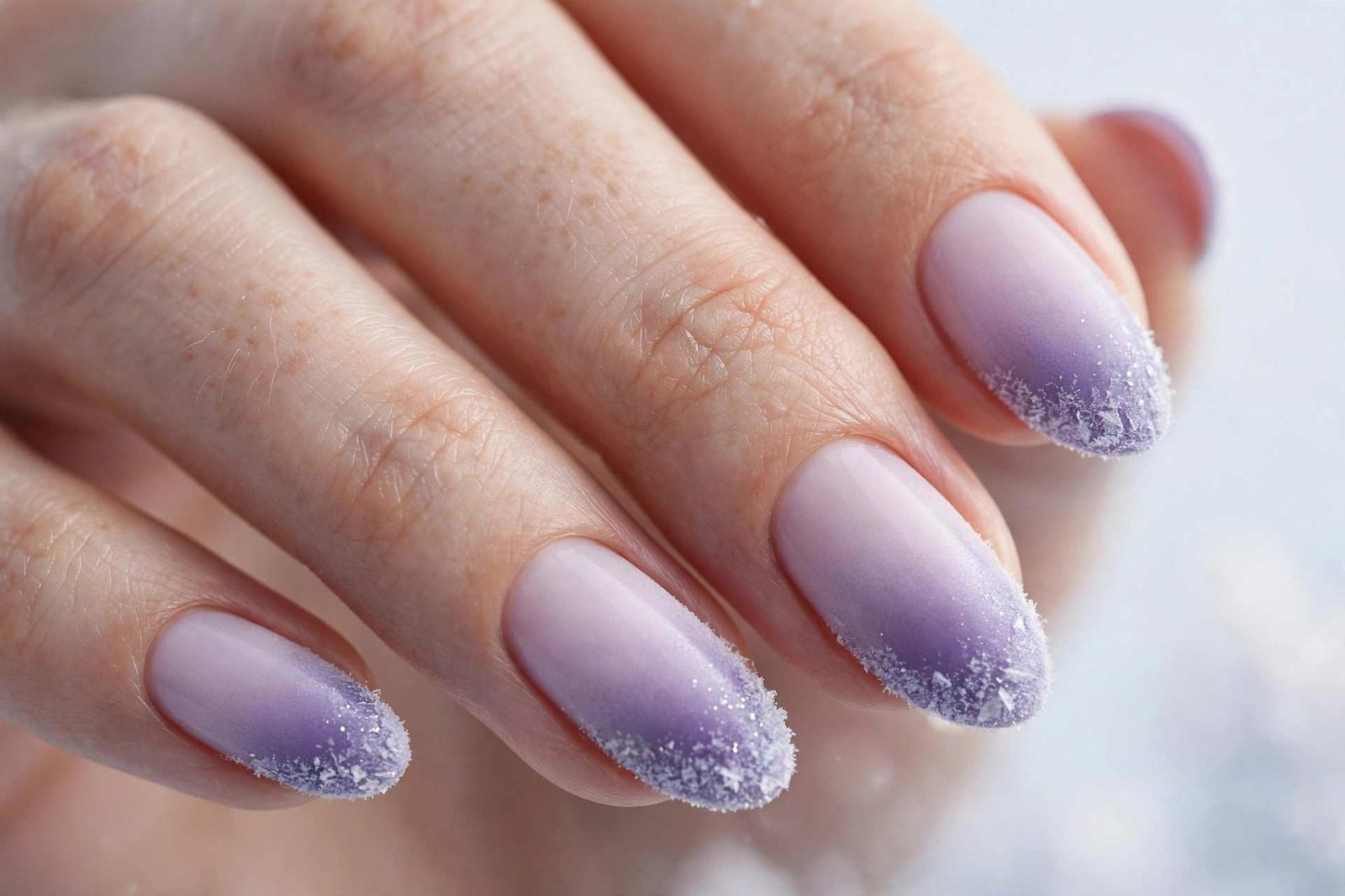 Lavender purple frost ombre winter nails