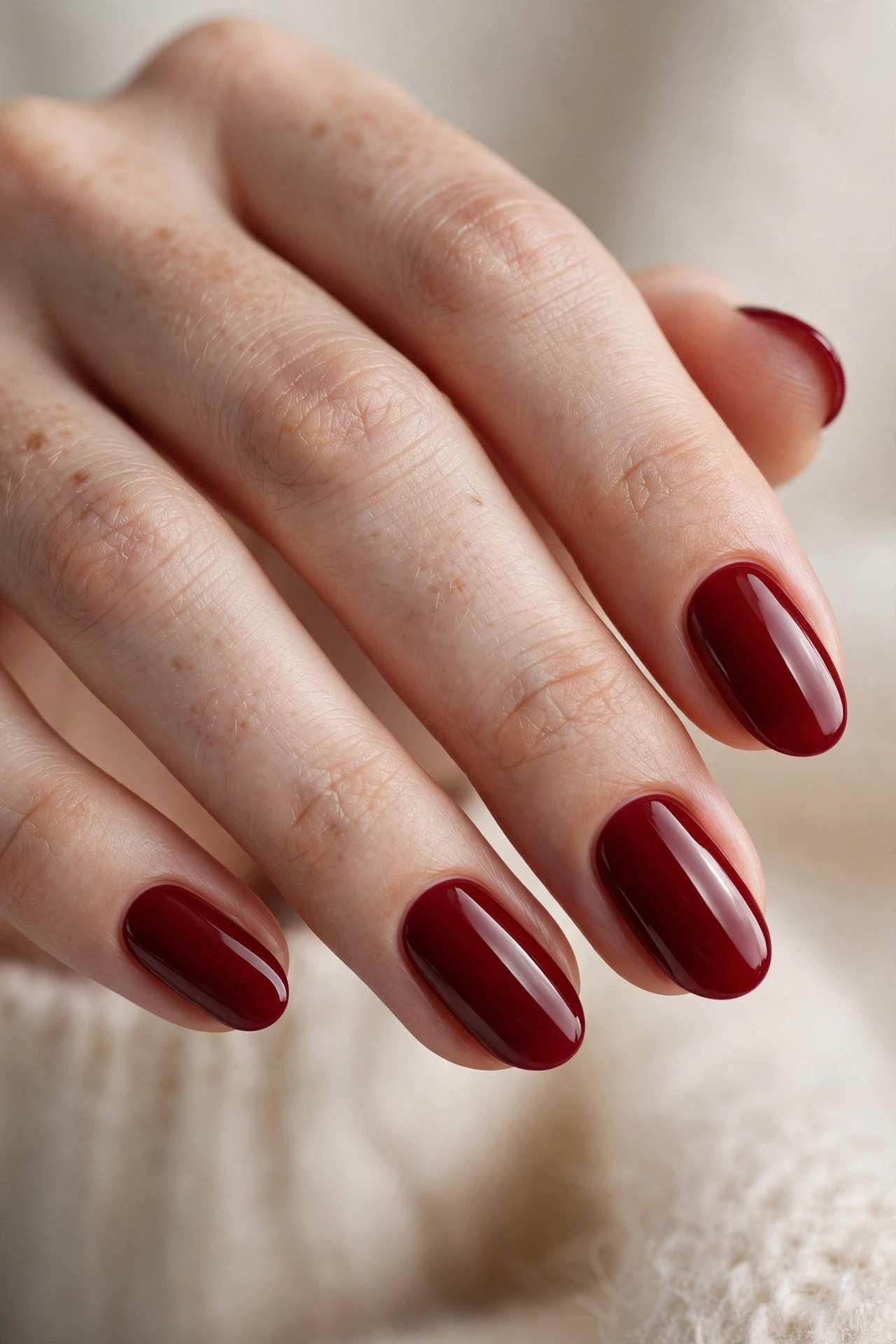 Simple glossy deep red winter nails