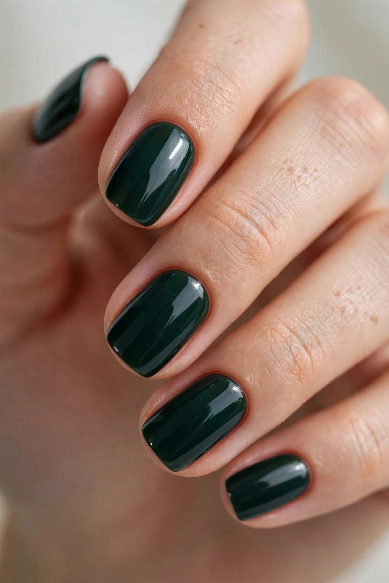 Deep evergreen green winter nail manicure