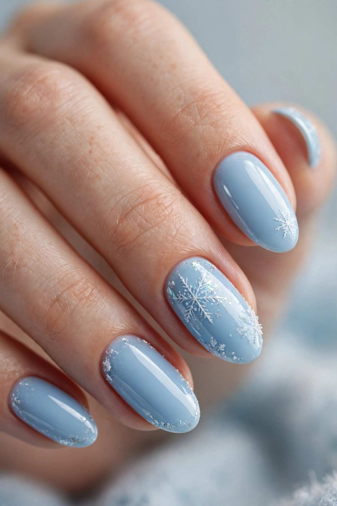 Frosty baby blue winter nail polish