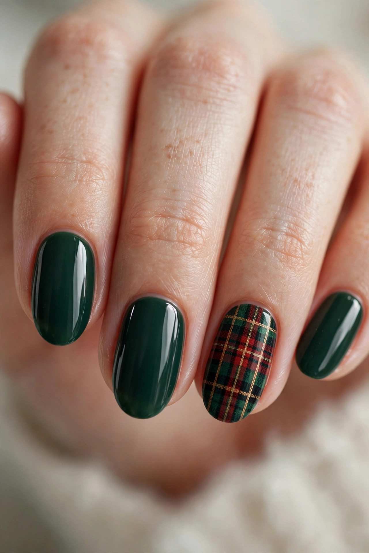 Tartan plaid accent nail with solid winter nails