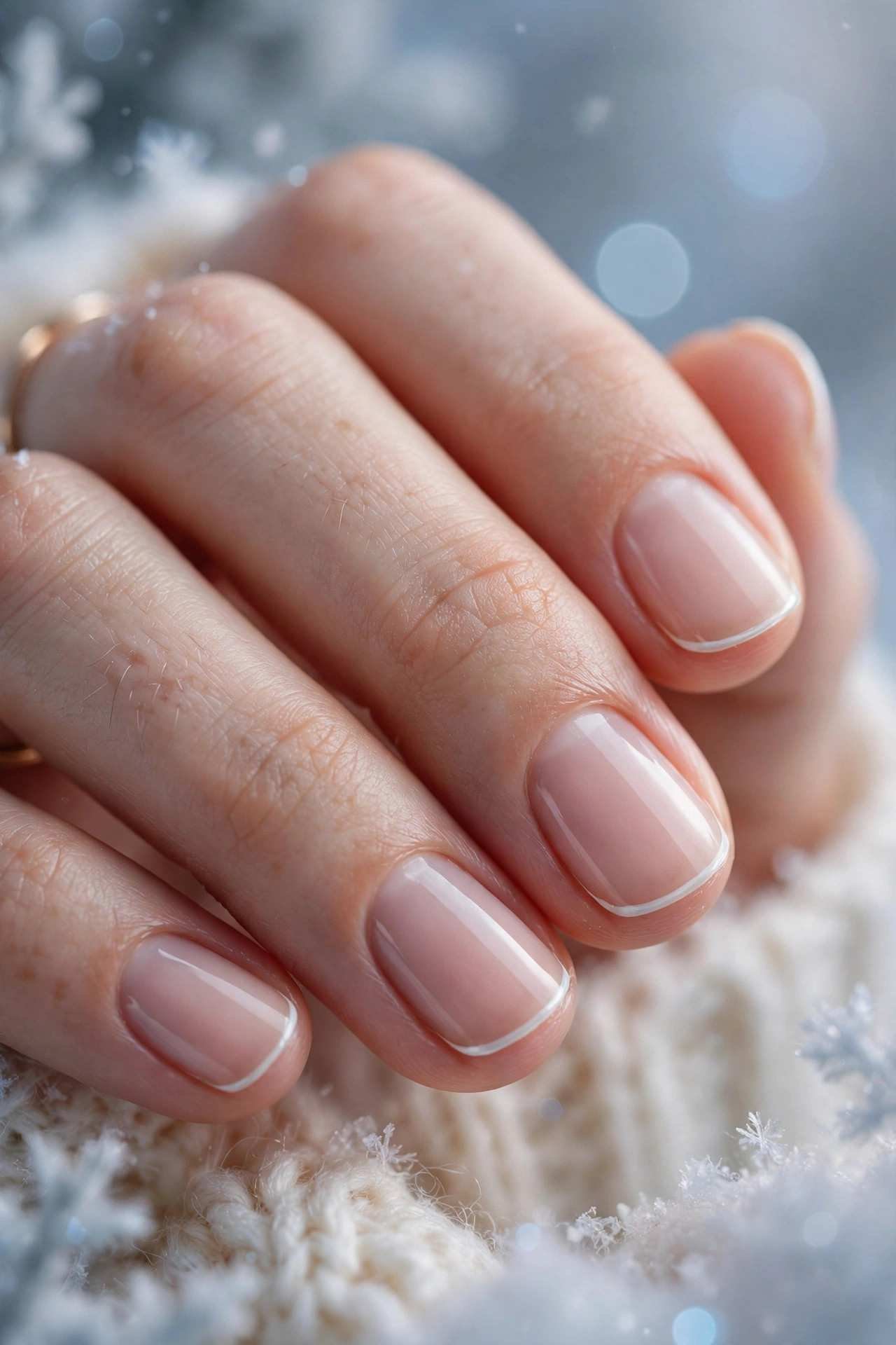 Micro French tips on short natural nails