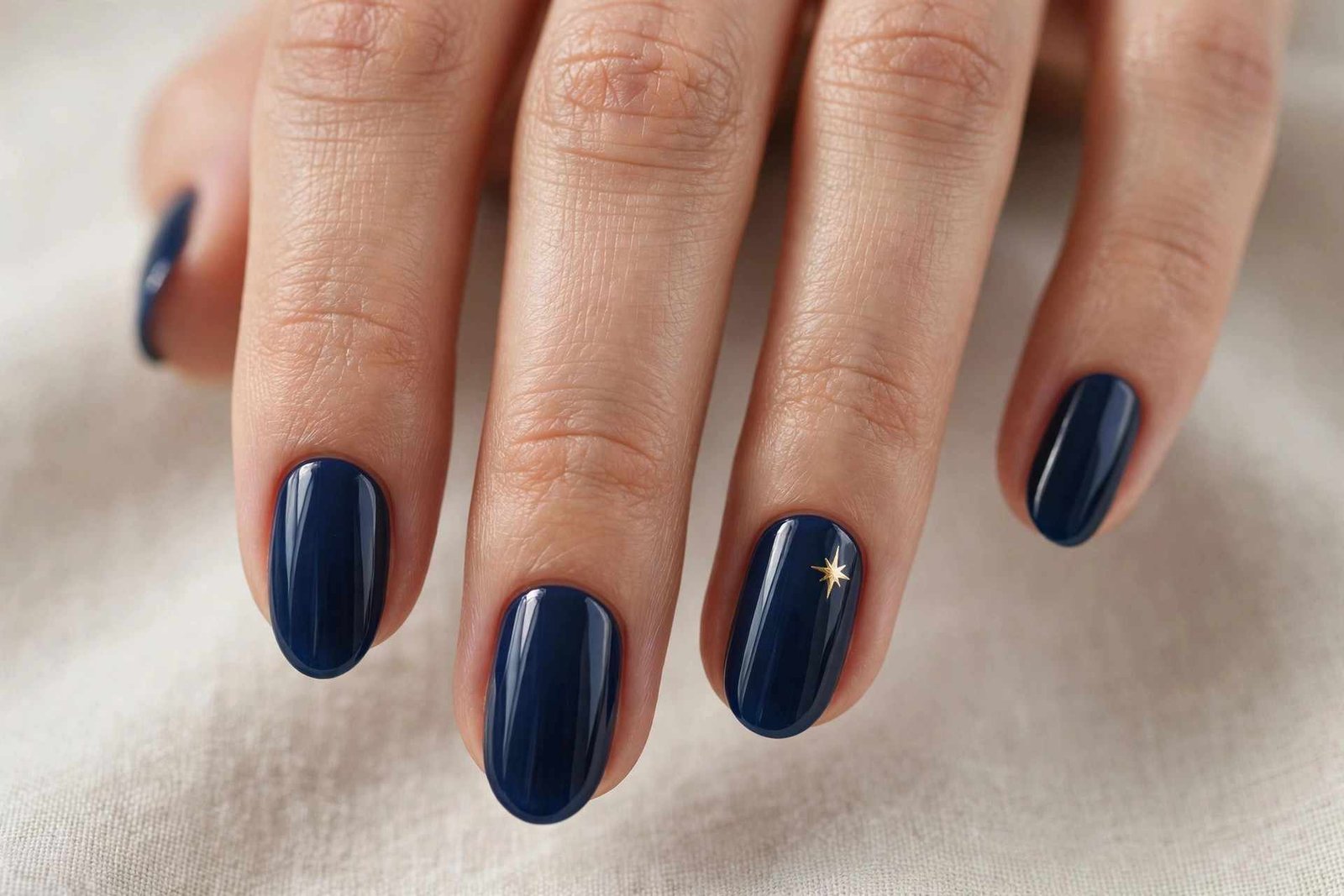 Navy nails with single delicate gold star
