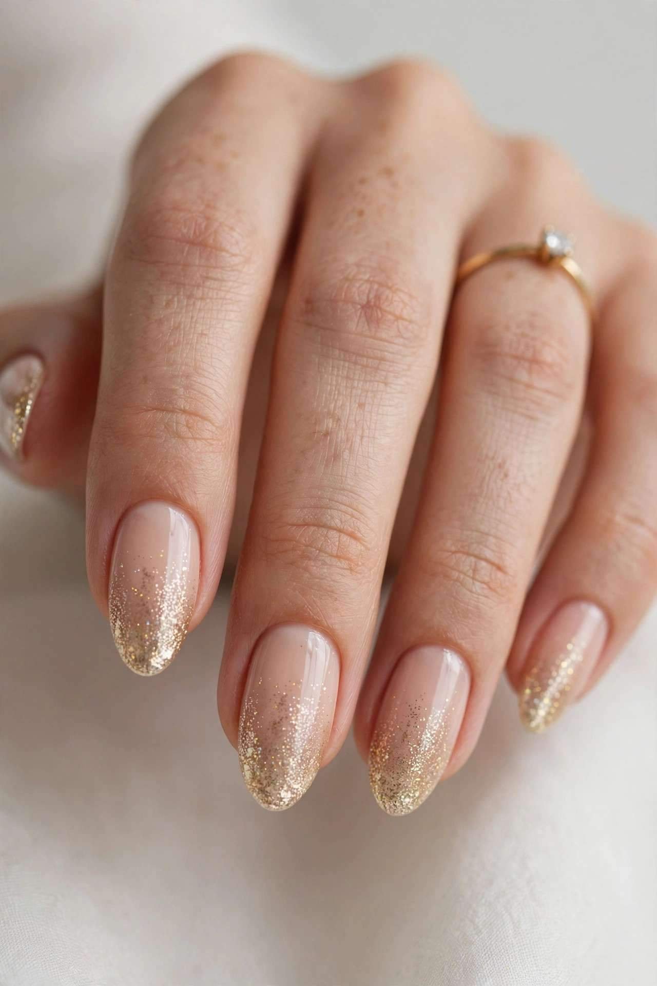 Champagne glitter fade on nude elegant nails