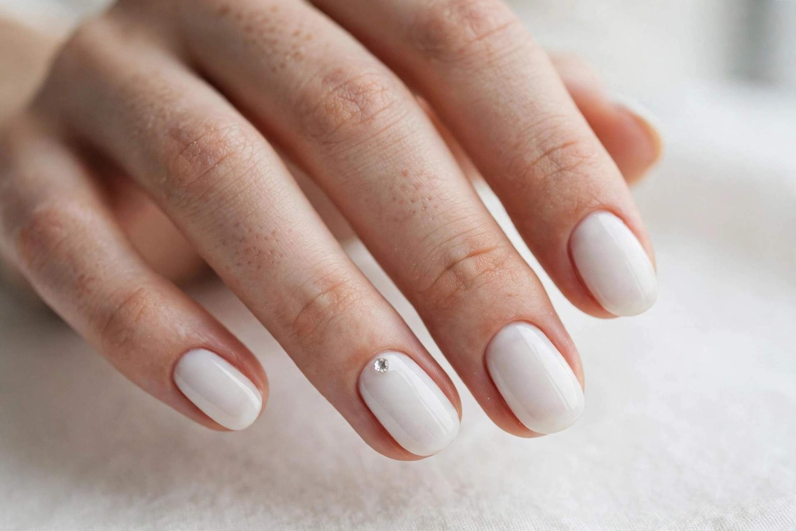 Winter white nails with crystal accent