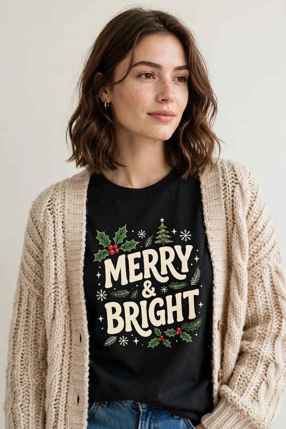 Christmas graphic tee with cardigan