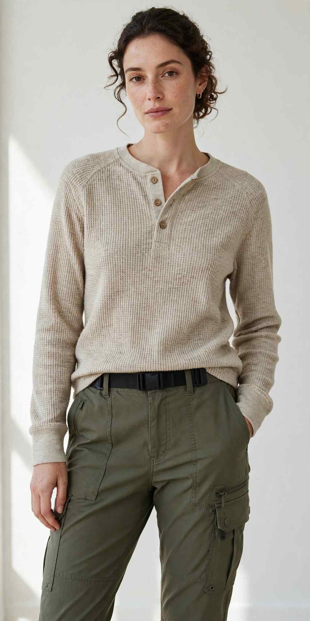 Thermal henley with cargo pants